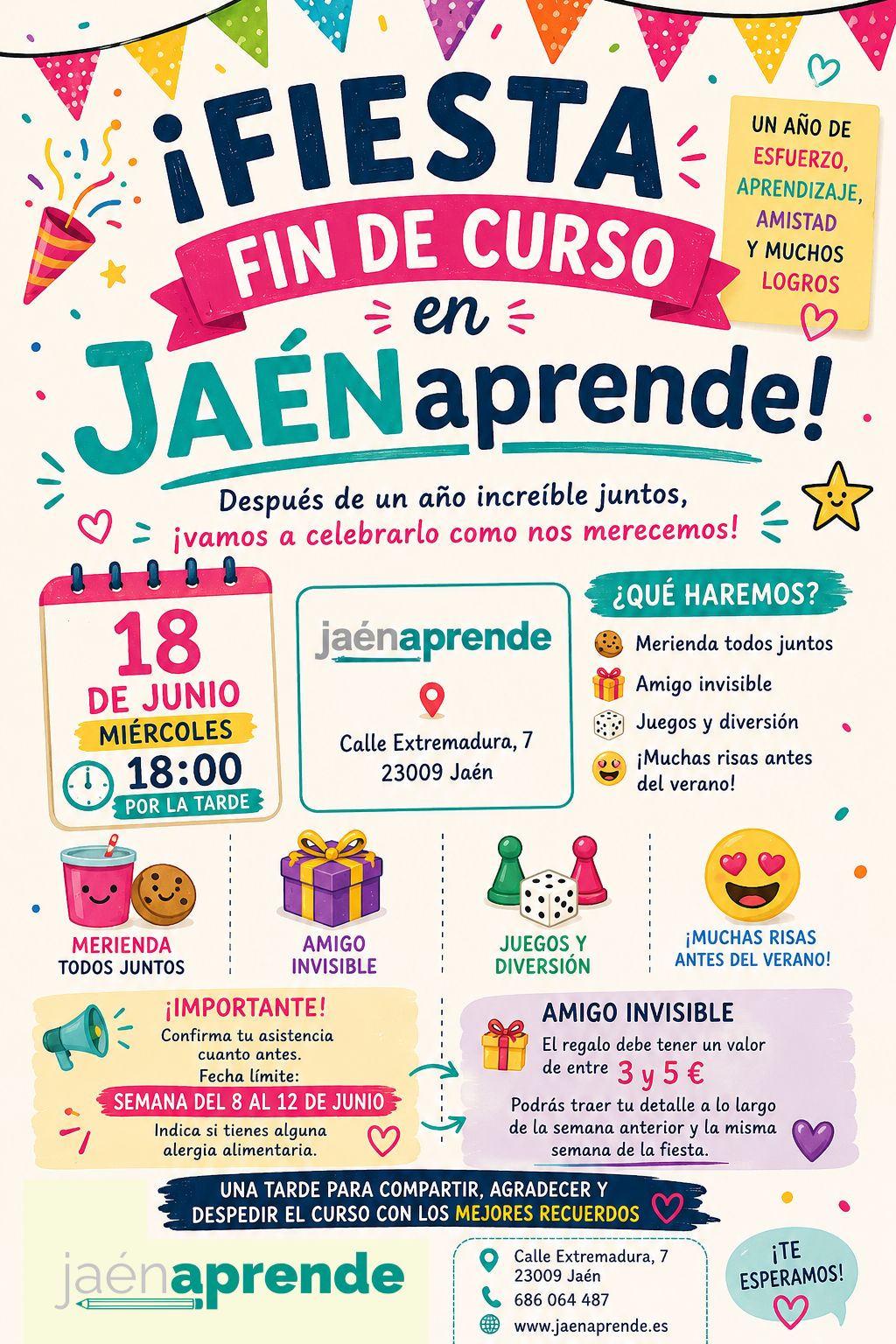 ¡Fiesta Fin de Curso 2026 en Jaénaprende! 1 Cartel Fiesta Fin de Curso 2025 Jaénaprende